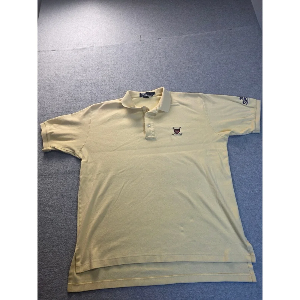 Polo Ralph Lauren Mens Yellow Golf‎ Crest CBS Sports Polo Shirt Large Cotton